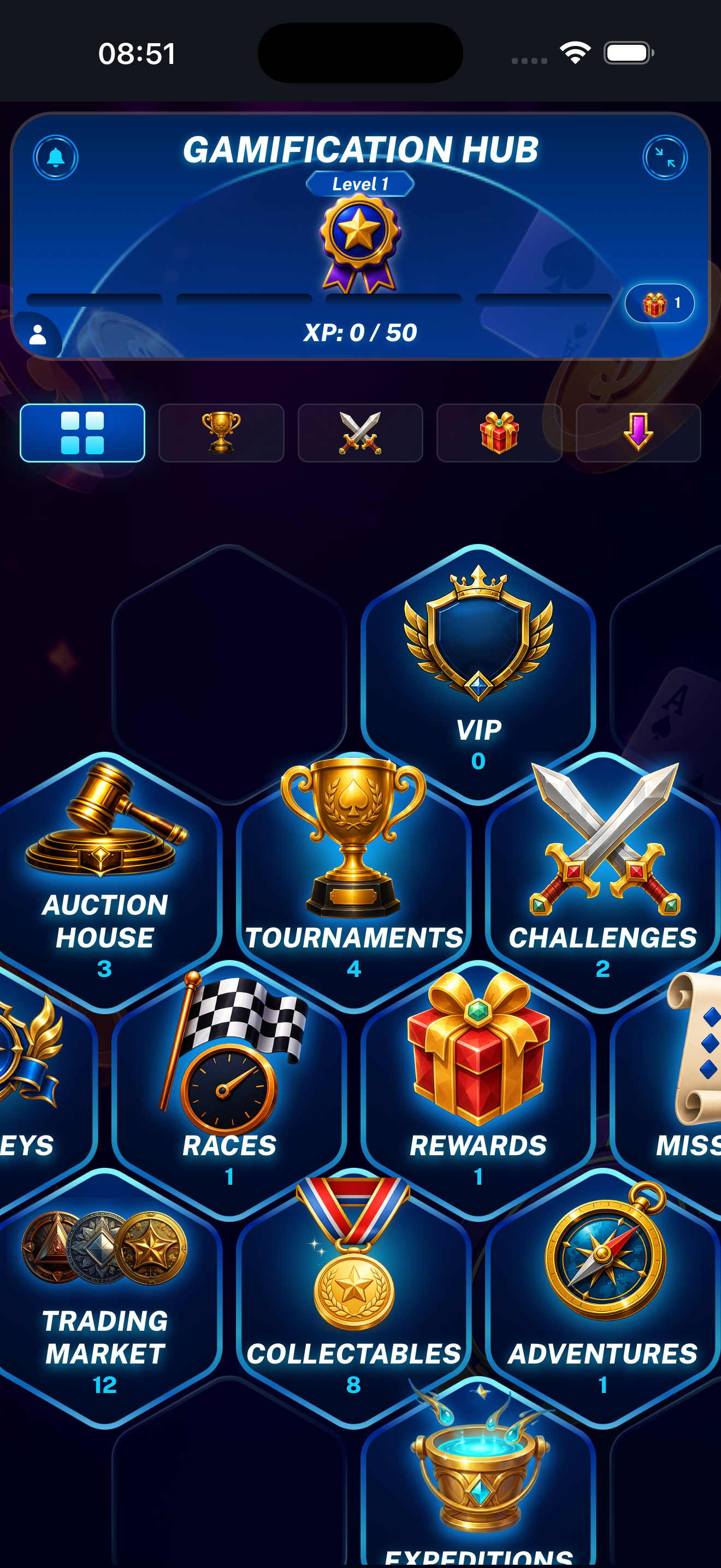 Widgets overview showing the count of unfinished Tournaments